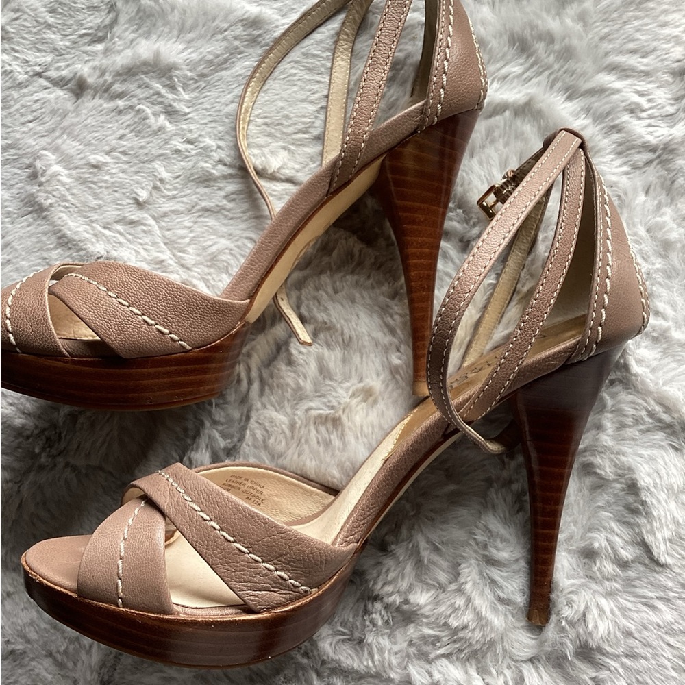 Beige leather stiletto heels